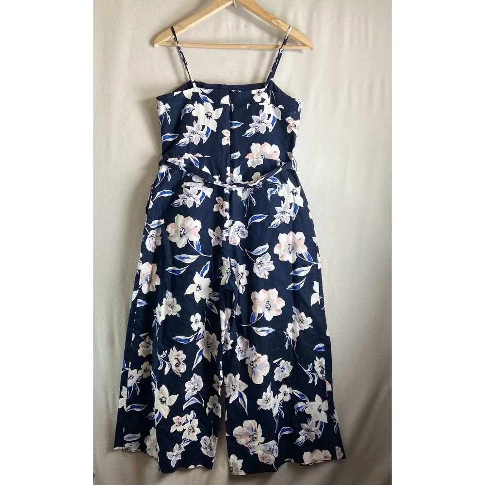 Banana Republic Jumpsuit 6 Linen Blend Floral Wide Leg Tie Waist Strappy